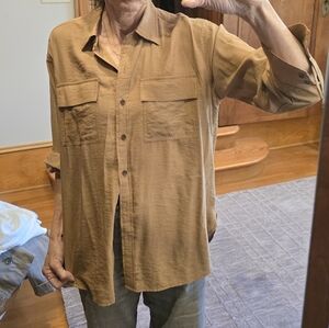 Banana Republic Oversized Light Brown Button-Down Collared Shirt | Petite XS